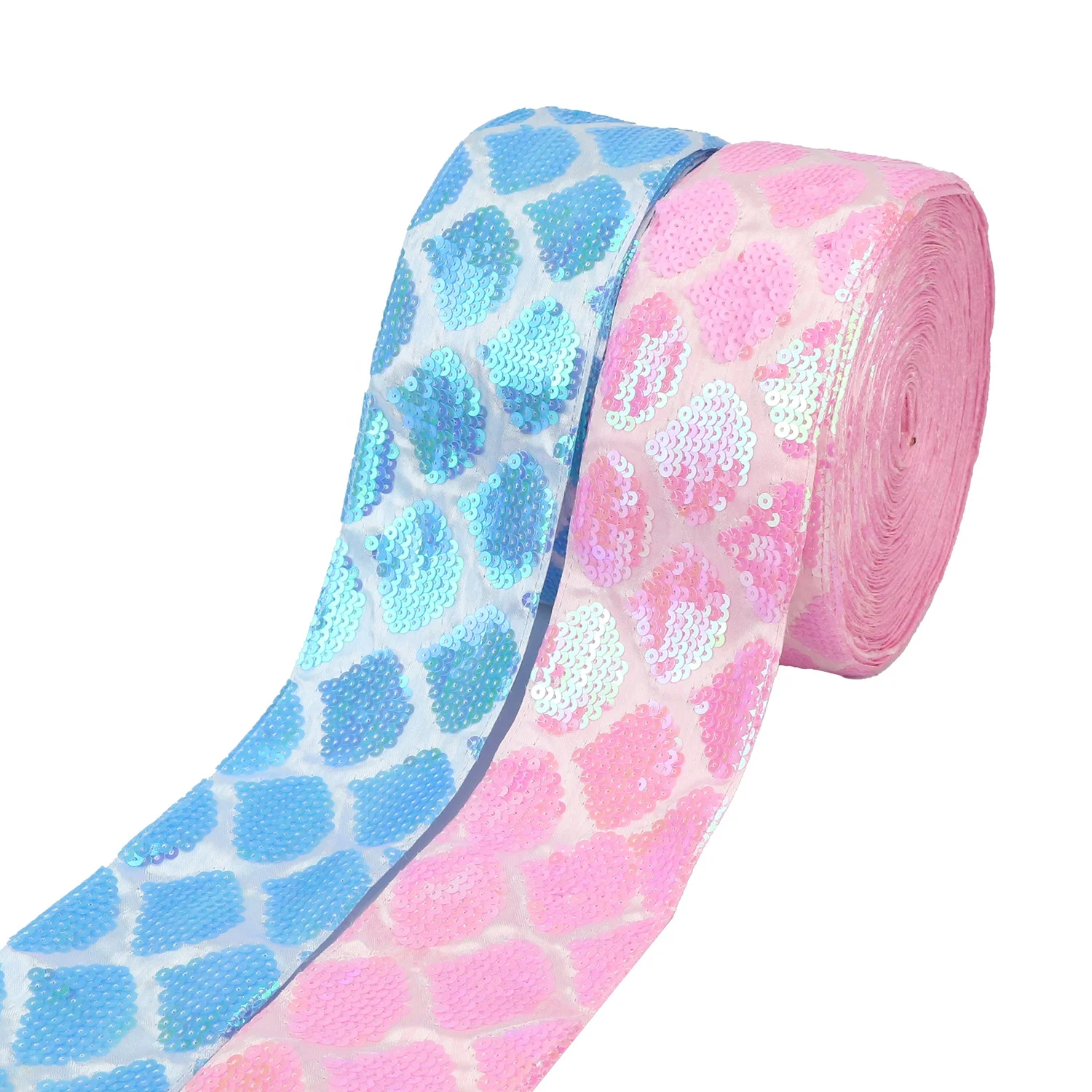 

Midi Ribbons 3" New Arrival White and Blue Reversible Heart Shape Sequin Fabric Ribbon For Hair Bows Clothing Dress