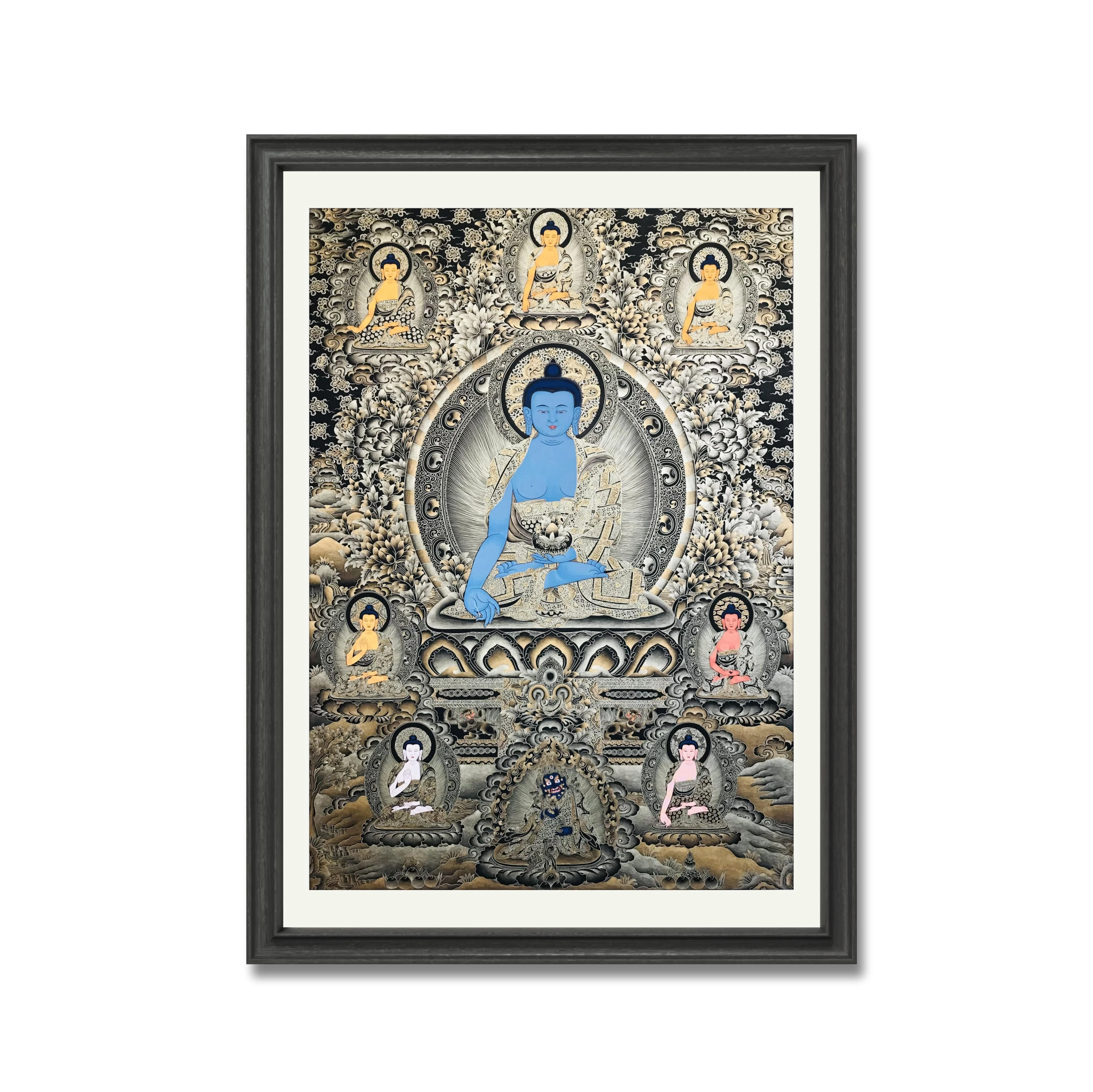 

Custom pure gold hand painted Buddhist portrait the Pharmacist Buddha Thangka YS-001