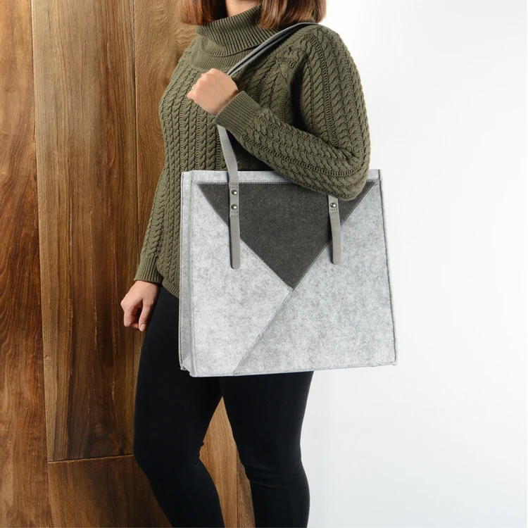 

Upin Reliable Cheap Stylish women Casual Felt Handbag Tote Bags Shopping Storage Large Hand Bag, Two-tone