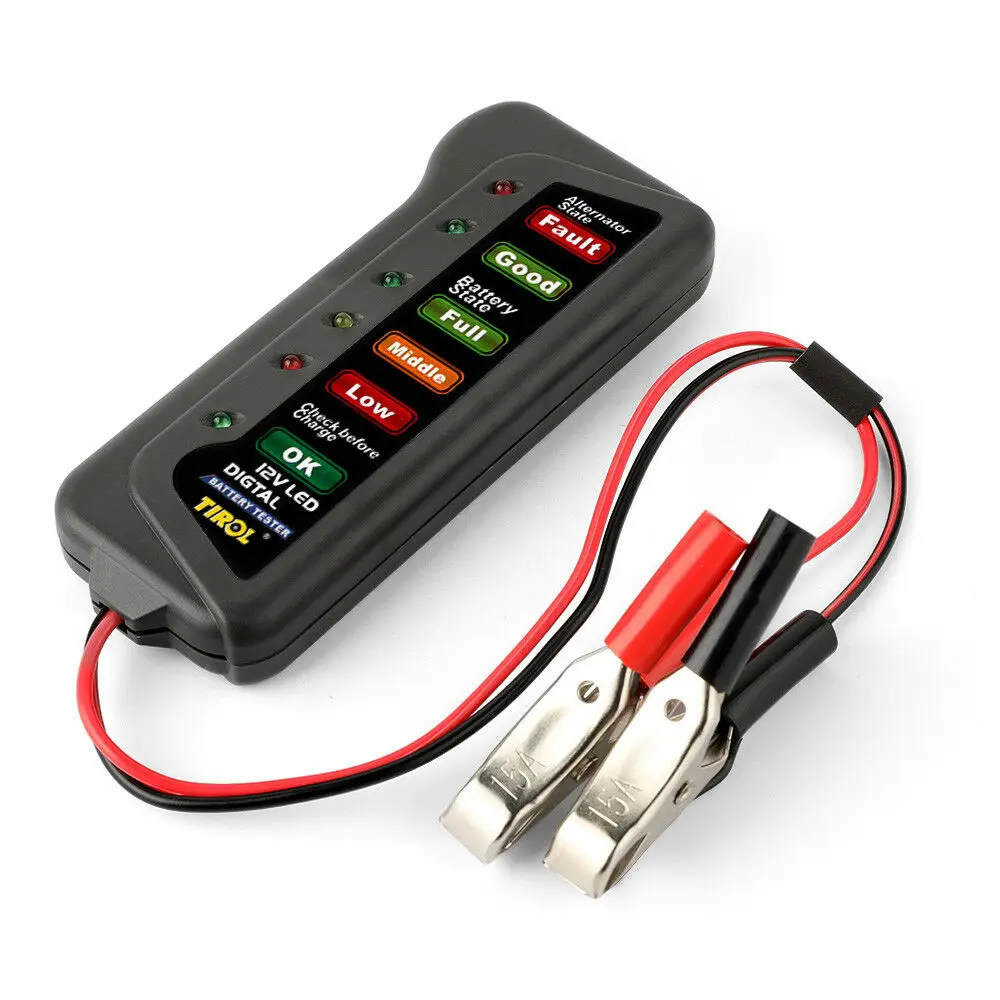 Batterie de Voiture testeur 12V 6 LED lumière Auto Digital Alternateur testeur de Charge pour Outil de Diagnostic Auto Moto FRjasnyfall Noir 