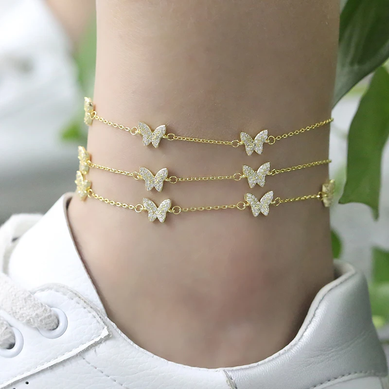 

Ready to Ship Gold Plating Diamond Wholesale Ankle Bracelet Butterfly Anklet Foot Jewelry for Women/