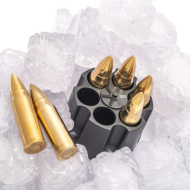 

New Design Bullet Chiller Stones Whiskey Stone Stainless Steel Bullet Shaped Whiskey Stones Bullets Gift Set, Silver/customized gold