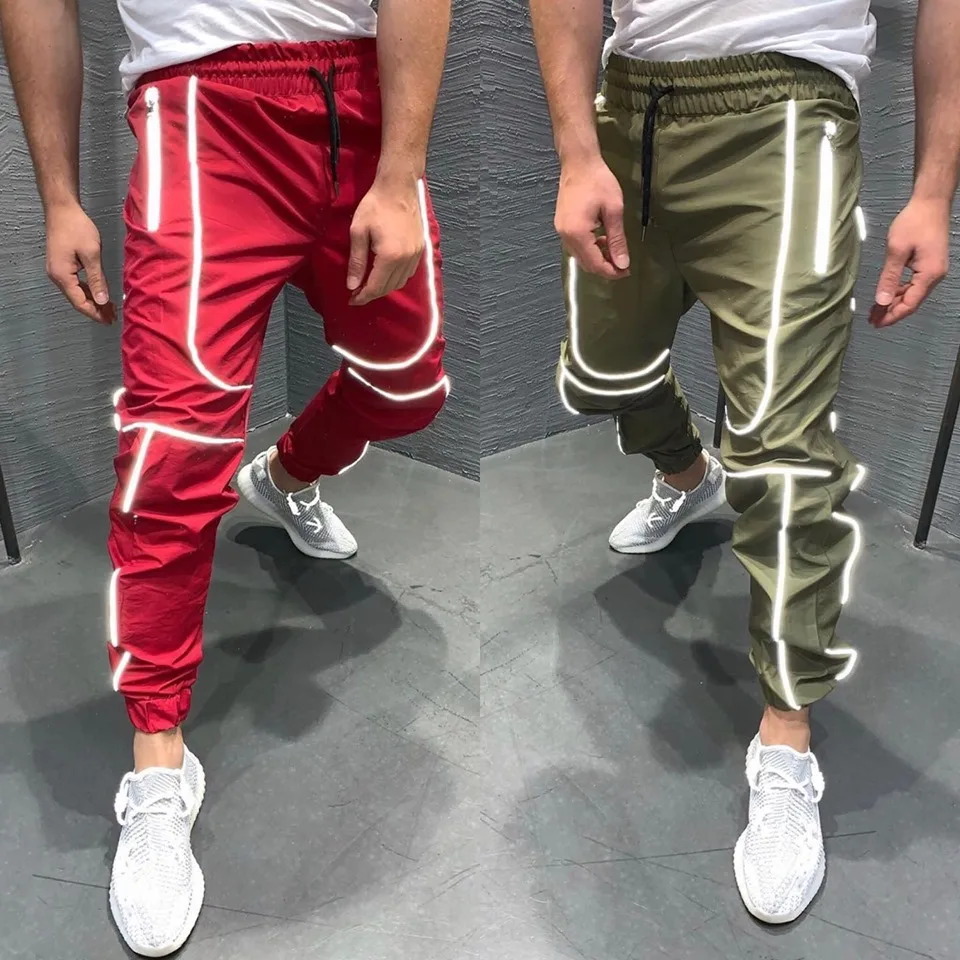 

Manufacture Mens Night Running Reflective Baggy Sports Stacked Jogger Pants Men
