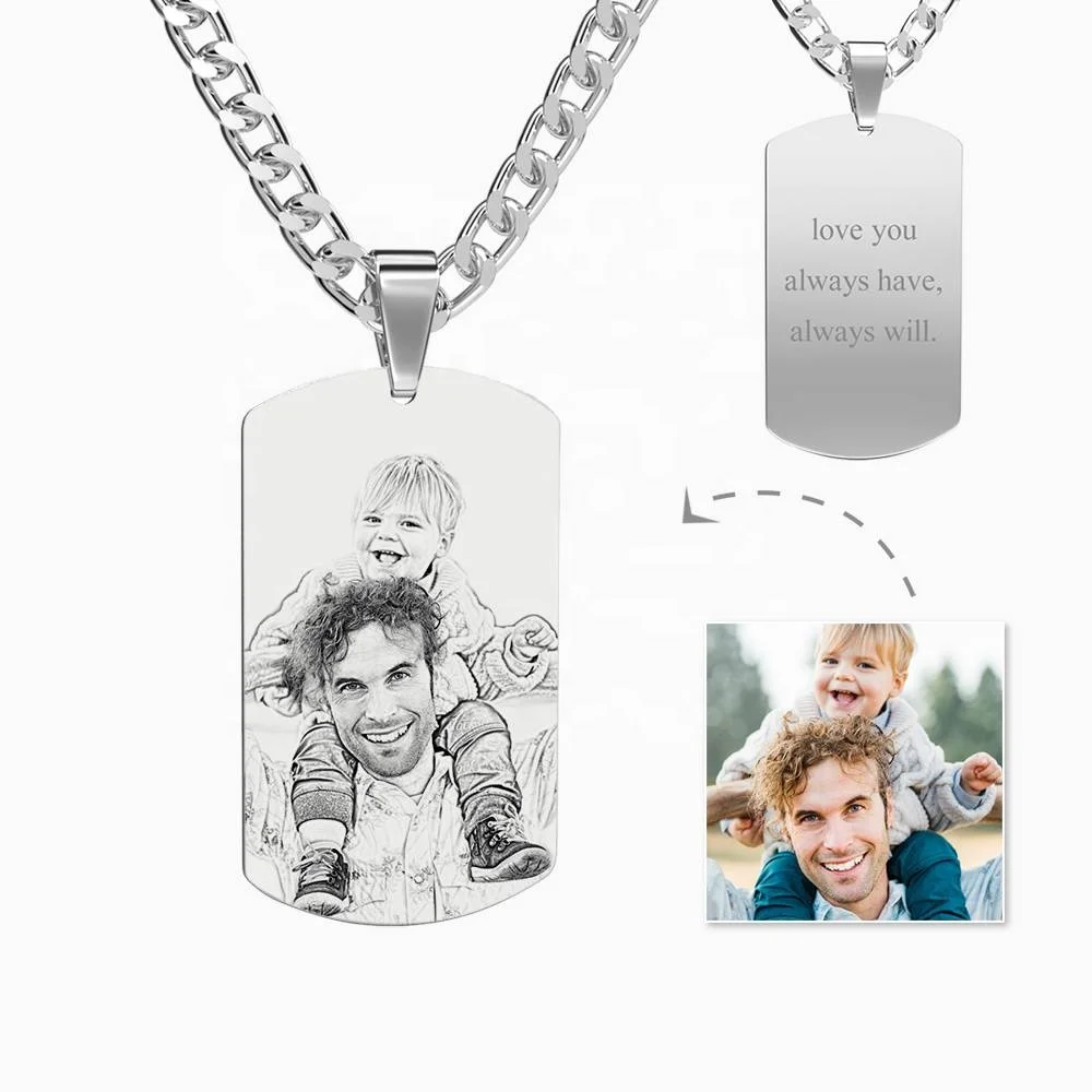 

Customize Photo Memory Double Sided Stainless Steel Pendant Necklace For Men