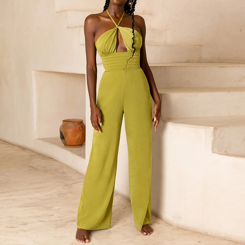 

halter neck bodycon one piece and rompers 2021 autumn solid color women's jumpsuits jumpsuits one piec elegant