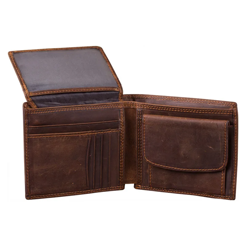 

High Quality Real Full Grain Crazy Horse Leather Slim Card Holder Mens Wallets, Brown,black