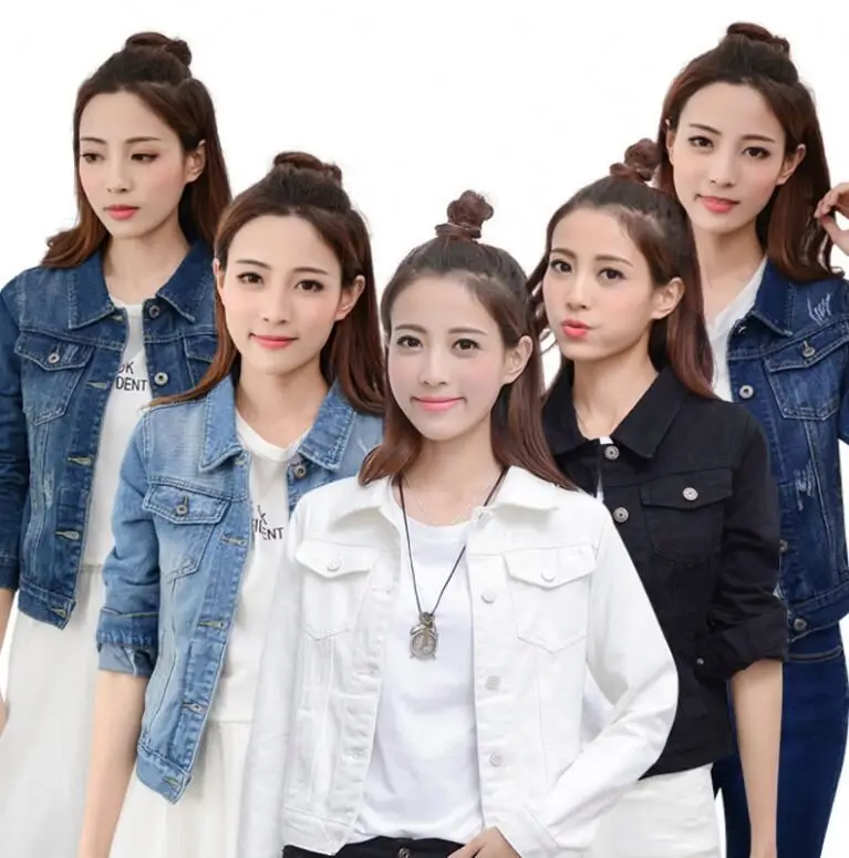 

Korean Autumn Turn Down Collar Jeans Women Jacket Single Breasted Slim Short Denim Jackets Female Coat Vintage Outwear