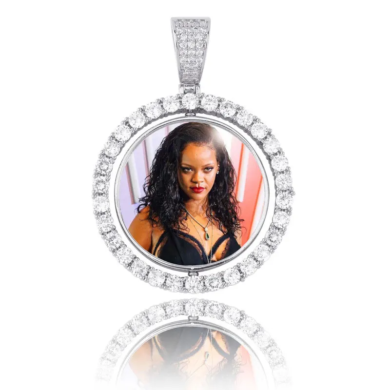 

Dainty wholesale Hip Hop Style Iced Out Spinning Photo Picture Pendant Jewelry necklace for women man, Silver, gold, rose gold