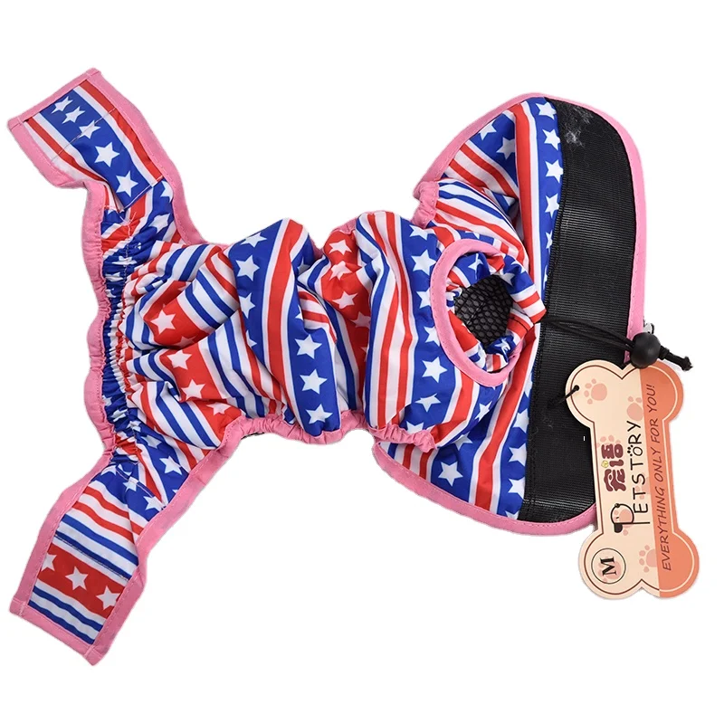 

Stripe star printing100%Poly MESH cloth FEMALE pet dog puppy diapers briefs pants with an adjustable elastic cinch hole XS-XL, Stripe star printing