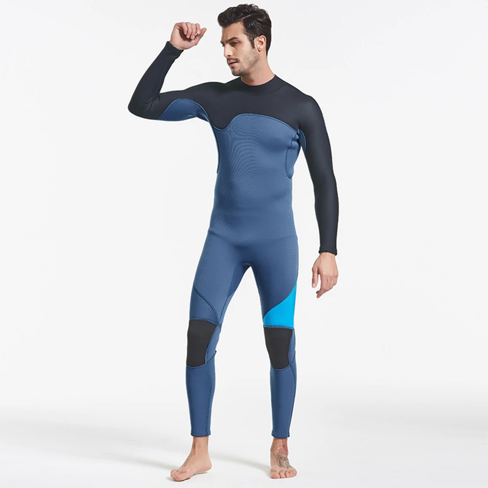 

FunFishing Newest 3MM Wetsuit Thicken Warm Outdoor Diving Snorkeling One-piece Long-sleeved Jellyfish Man Neoprene wetsuit, Black blue orange