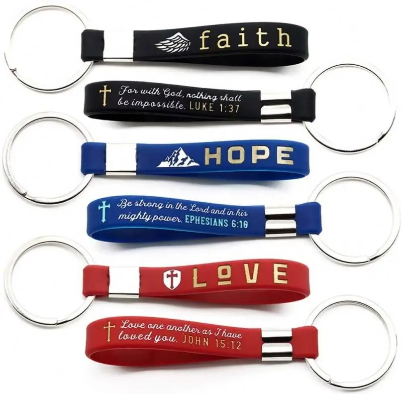 

Cheap Faith Hope Love Christian Keychains with Bible Verses - Wholesale Silicone Rubber Key Chains for Religious Gifts, Any pantone color as you need