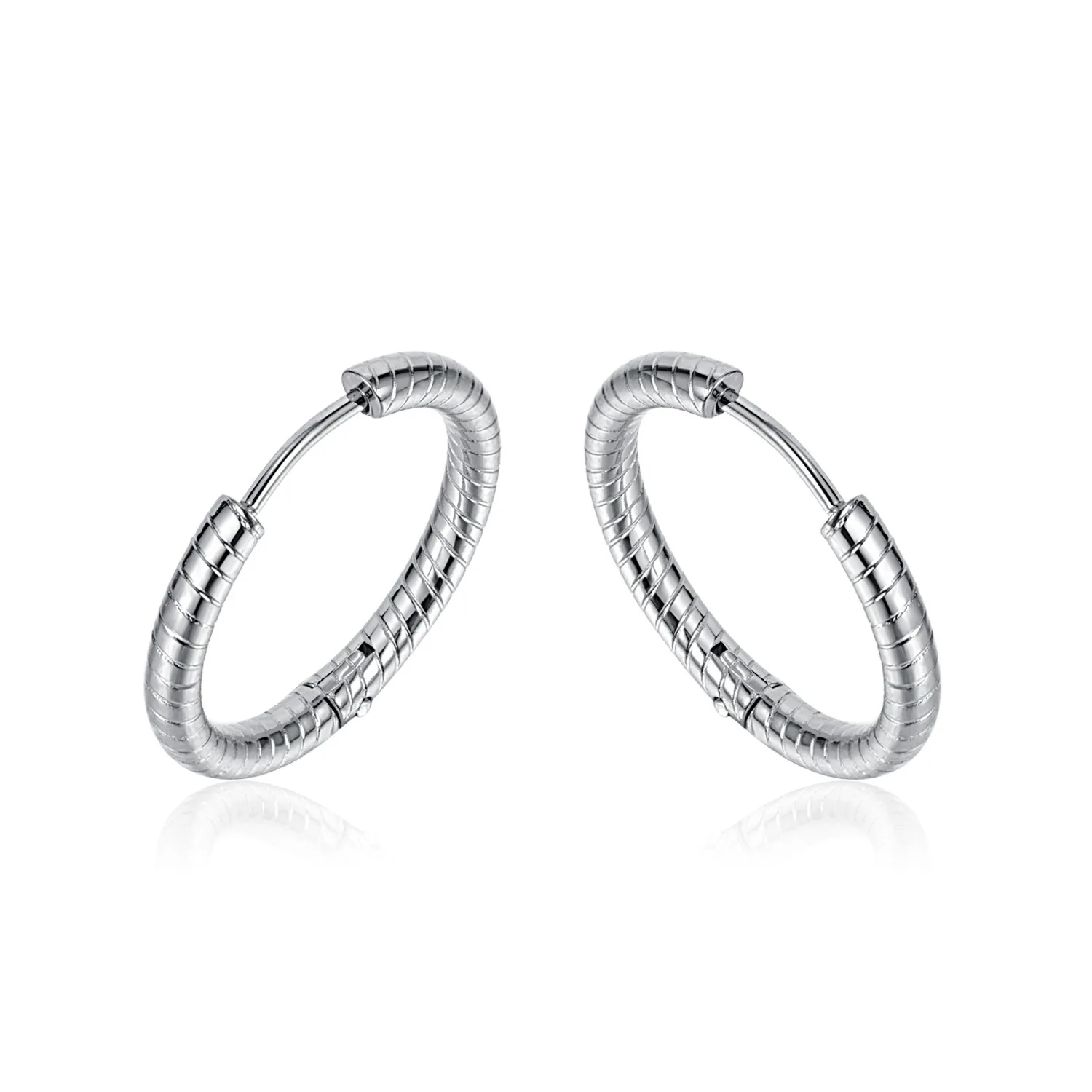 

Korean version simple titanium steel stripe plain ring earring trend personality multi-size stainless steel ear ring