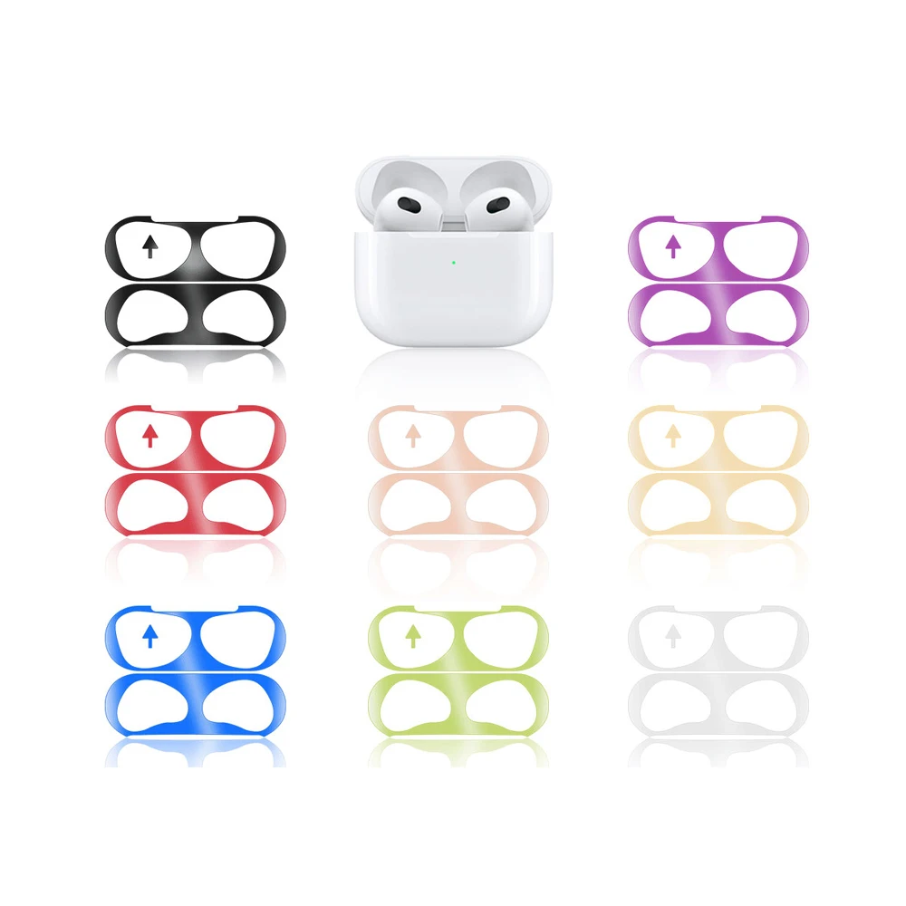 

Ultra Thin Skin Protective Cover Metal Dust Guard Sticker For Apple Airpods 3 2021 New Charging Box Accessories Film For Airpods, Silver,red,purple,black,rose pink......
