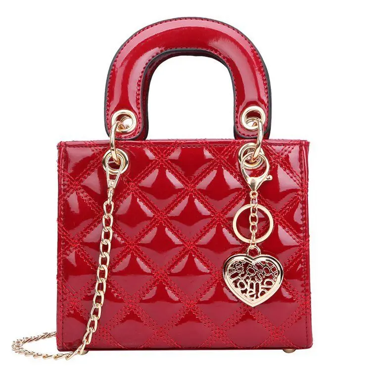 

Diamond Lattice Patent Leather Ladies Shoulder Crossbody Bags Women Purses Handbags Mini Tote Bag with Heart