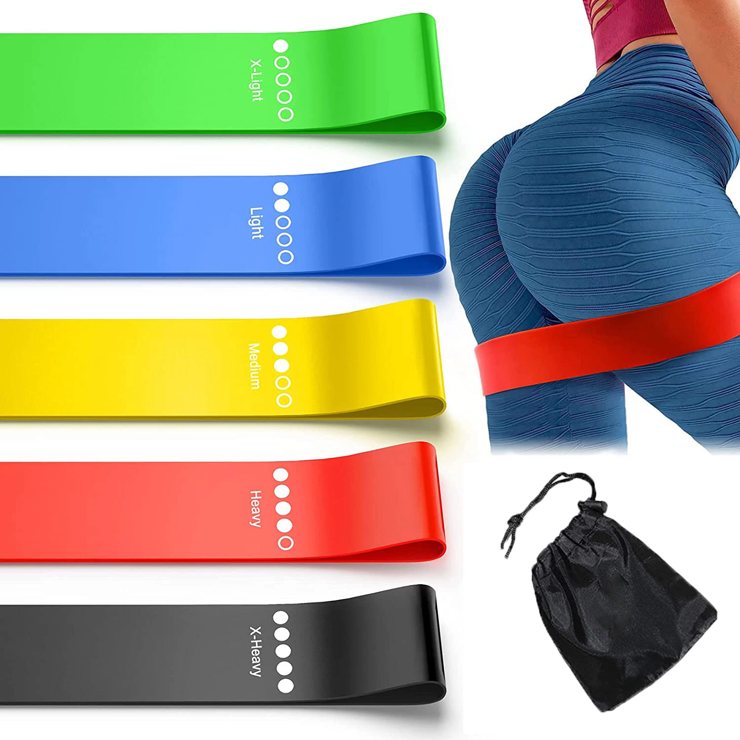 

Strength Training Elastic TPE Workout Belt 5 pcs 1 set Yoga Fitness Resistance Bands, Black red yellow blue green