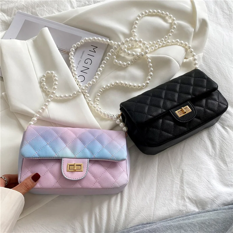

Popular Rainbow Pearl Bag Shoulder Messenger Handbag For Women Hand Bags Ladies Purses