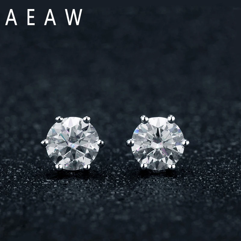 

AEAW 0.5ct 1ctw Round Cut Moissanite Gemstone Stud Earrings for Women Solid 925 Sterling Silver D color Solitaire Fine Jewelry