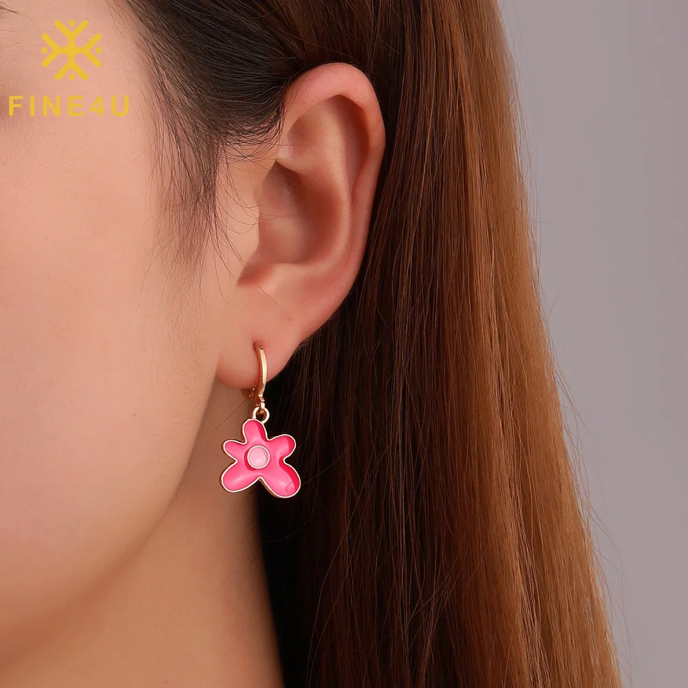 

Cute Girls Children Women Trendy 2023 Jewelry Alloy Gold Color Oil Drop Enamel Flower Hoop Earrings