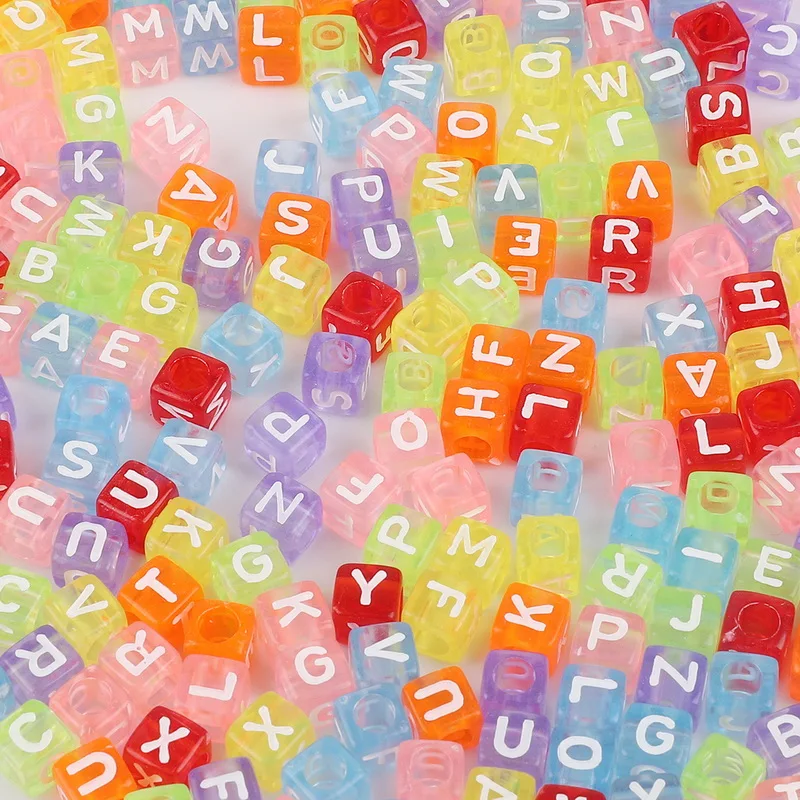 

Transparent Mix Letter Beads 6mm Colorful Square Alphabet Acrylic Loose Beads for DIY Bracelet Necklace Jewelry