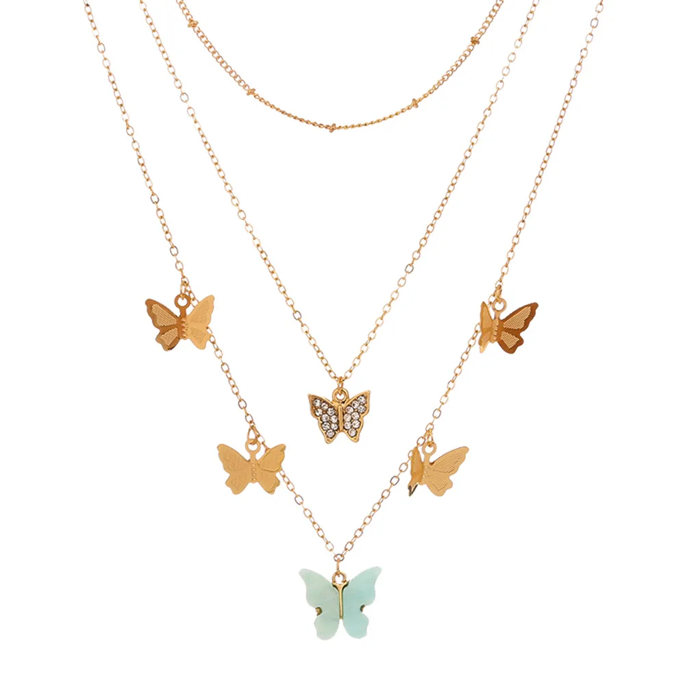 

Women Gold Chain Alloy Micro Pave Butterfly Charm Necklace