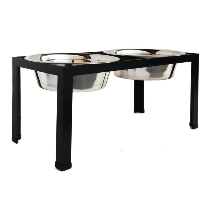 

Heavy Duty Angle Iron And Flat Tall Pet Double Bowls Steel Elevated Feeder, Black