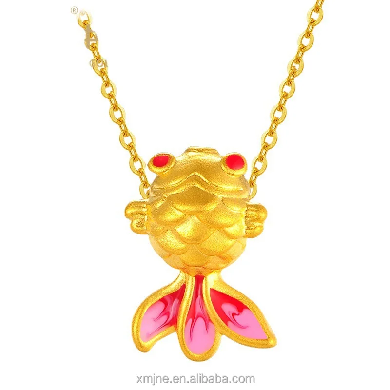 

Certified 999 Pure Gold Bobo Fish Pendant 3D Hard Gold Craft Gold Goldfish Necklace Female Gift