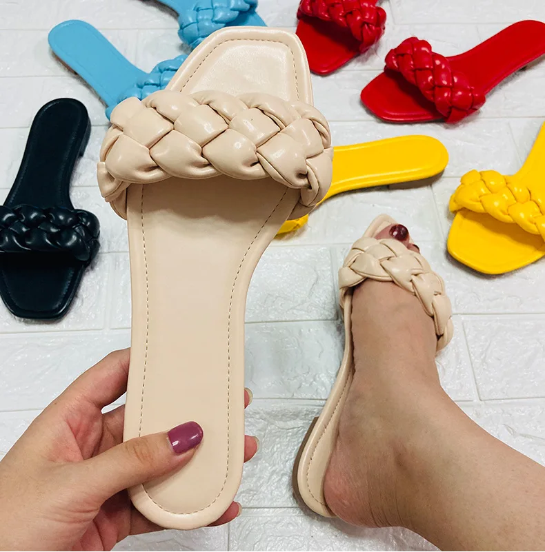 

Dropshipping autumn stylish flat shoes for women PU slides sheos customizable slides slippers