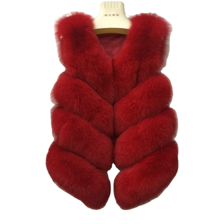 

Hot Sale Real Thick Fox Fur Vest High Quality Winter Warm Gilet Waistcoat for Women S1677, Customized