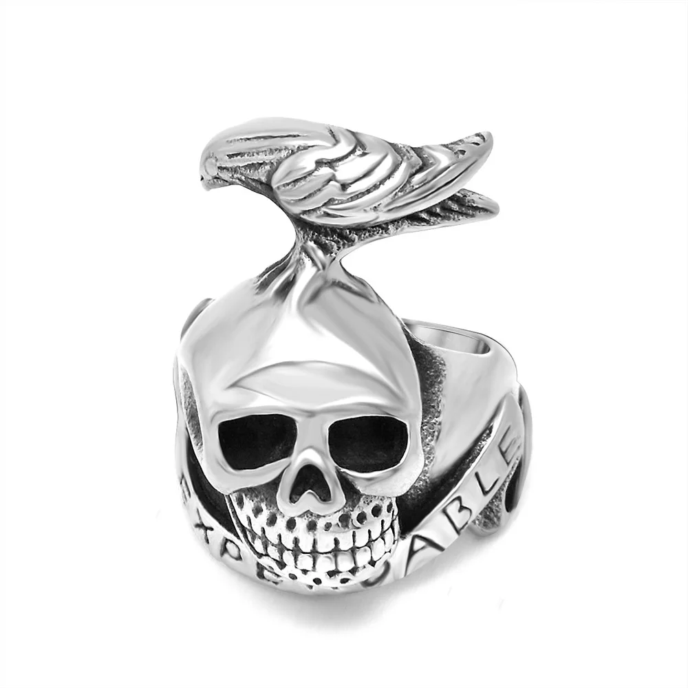 

2021 Sailing Jewelry Stainless Steel Crow Ring Dad Father Gifts Ring Expendables Skull Mens Ring