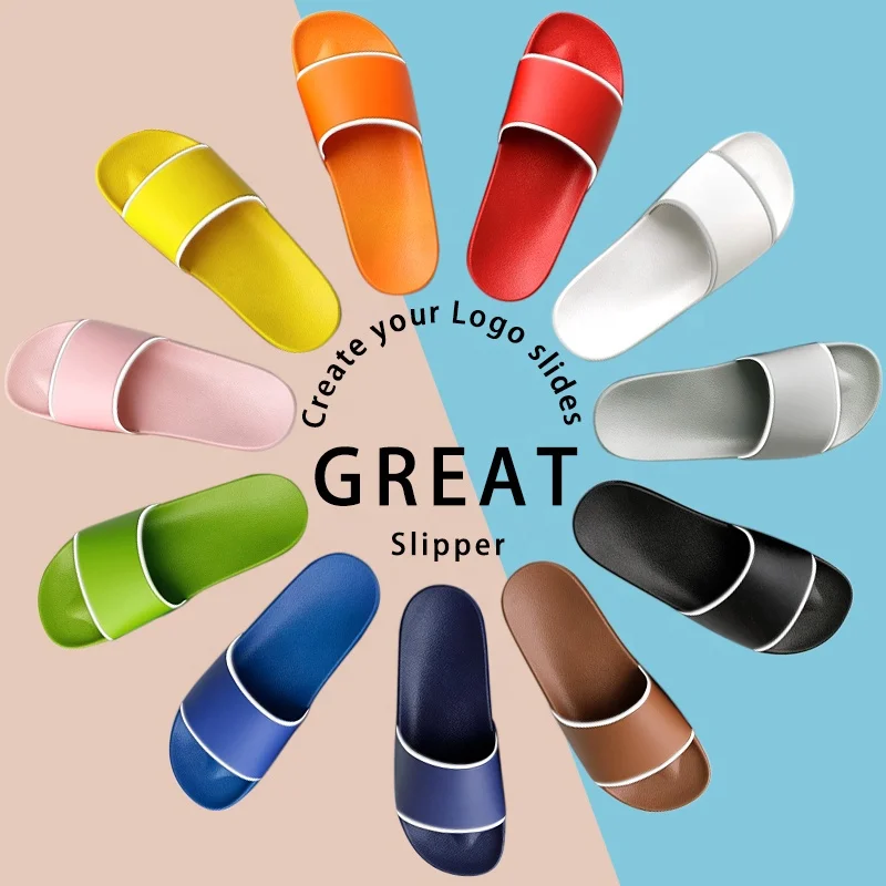 

GreatShoes custom printed logo slides slippers footwear unisex women mink men pink slides slippers