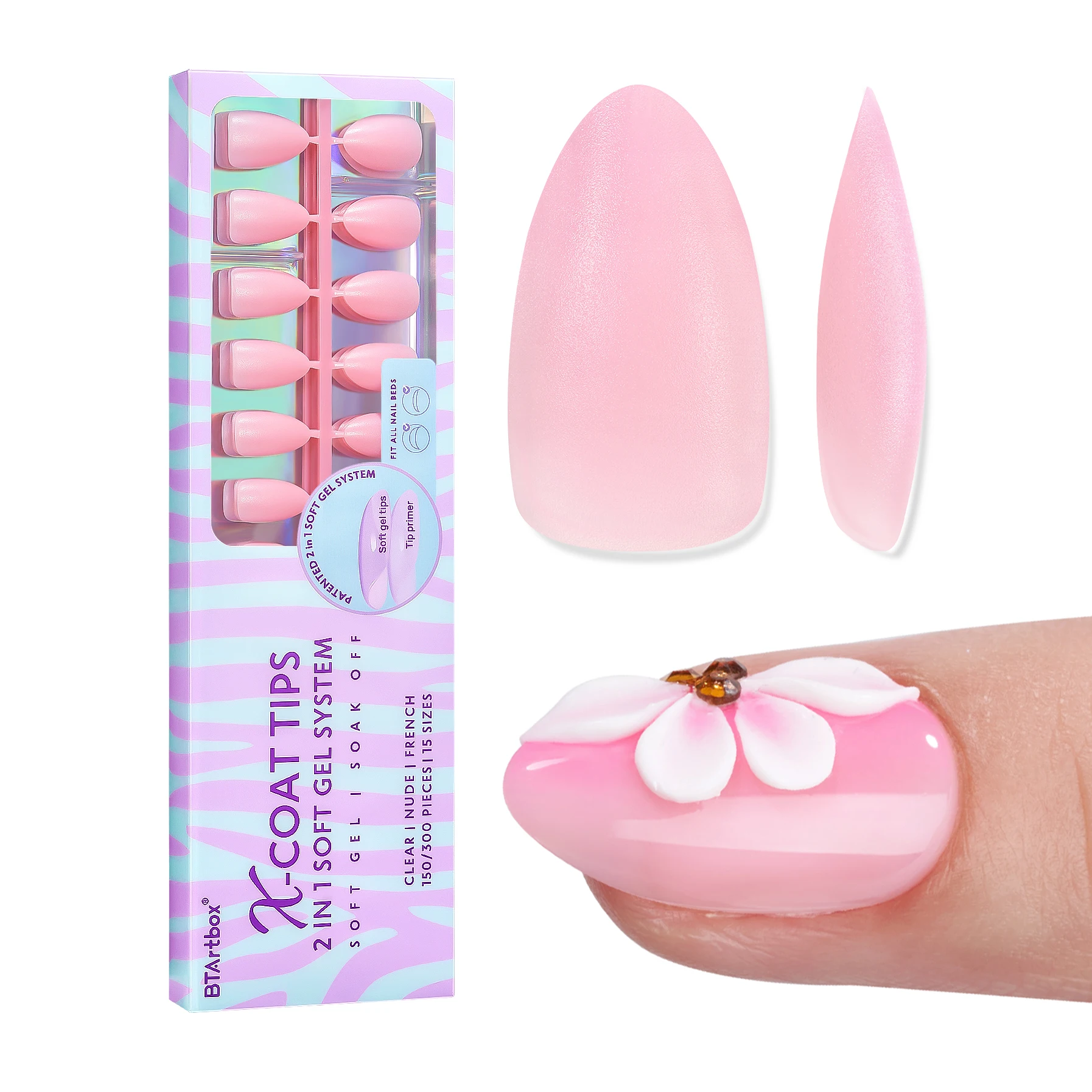 

2 IN 1 Soft Gel Nail Tips Short Almond Fake Nails Gel X Coat Tips Pink Matte Full Cover Jelly Gel Almond Nails