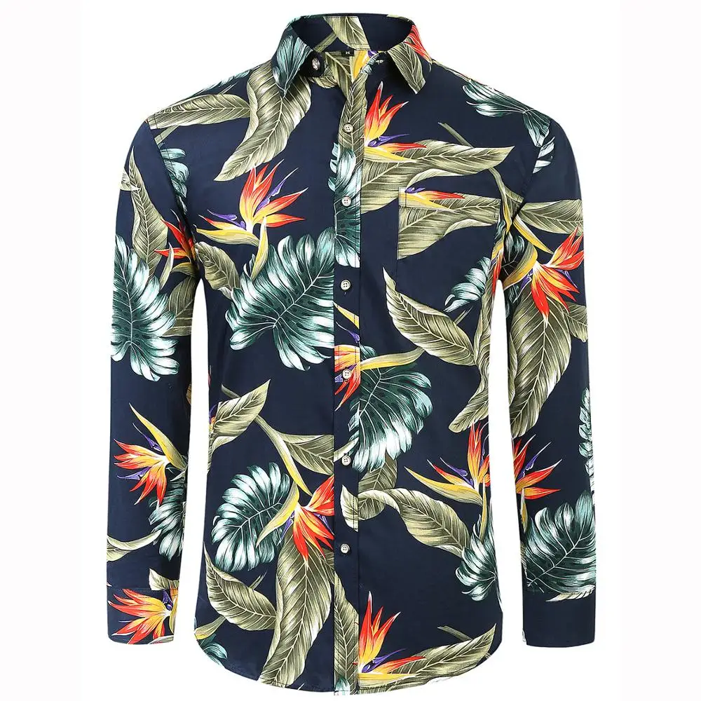 

Amazon Hot Selling Men's Shirt Stylish Slim Fit Button Down Long Sleeve Floral Shirt, Custom color
