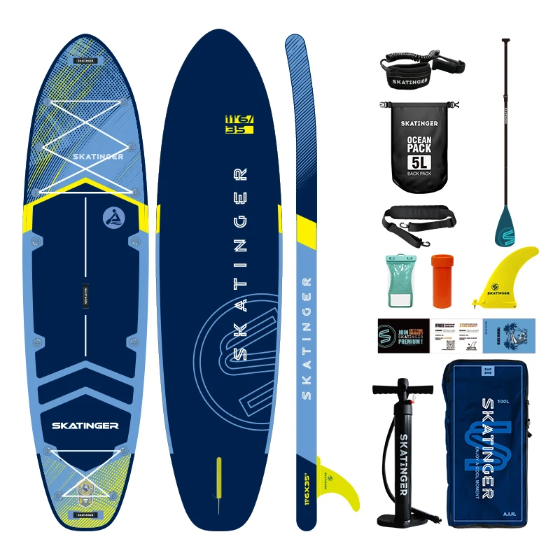 Skatinger 2024 Adult Sup Traveling Fishing Board PVC Inflatable Stand-Up Surfboard with Pump and Bag Accessory