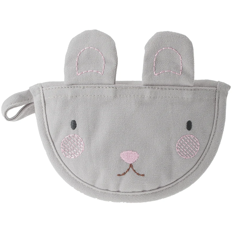 

Wholesale Rabbit Shape Embroidered Kitchen Cotton Linen Heat Resistant Scald-proof Bbq Cooking Mitts, Grey