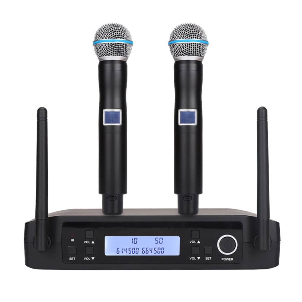 

Long Distance UHF Dual Channel lavalier Handheld GLXD 4Wireless Microphone Professional, Black