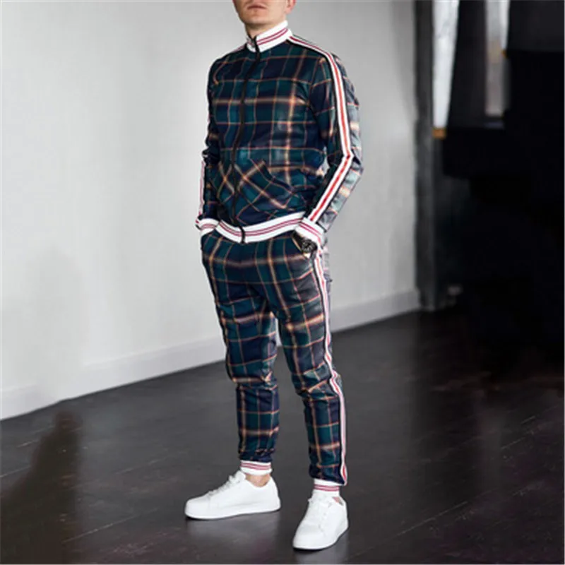 

New Classic Men's Autumn Suits Youth Sports New Casual Fashion Clothing Plaid Style Casual Hoodies sets