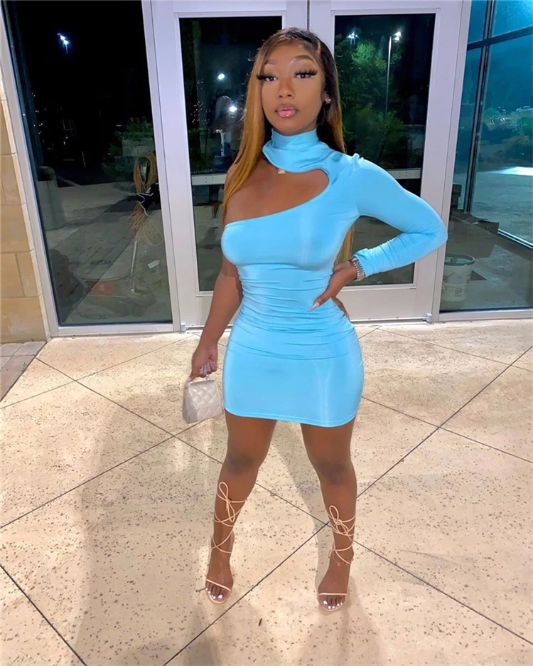 

L1038-latest design one sleeve dress hollow out sexy dresses spring 2021