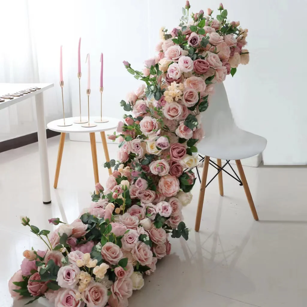 

OEM 1m2m customize silk flower table runner 200*40cm flower runner wedding decoration hot selling