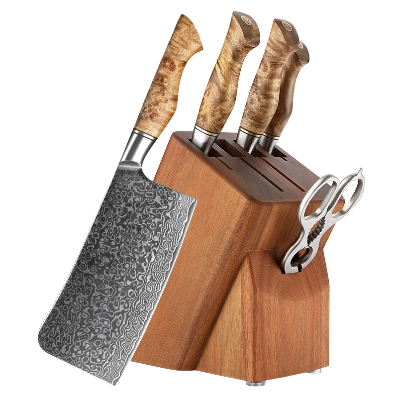 

Professional Unique Design of Damascus steel Kitchen Chef knife Set with Knife holder