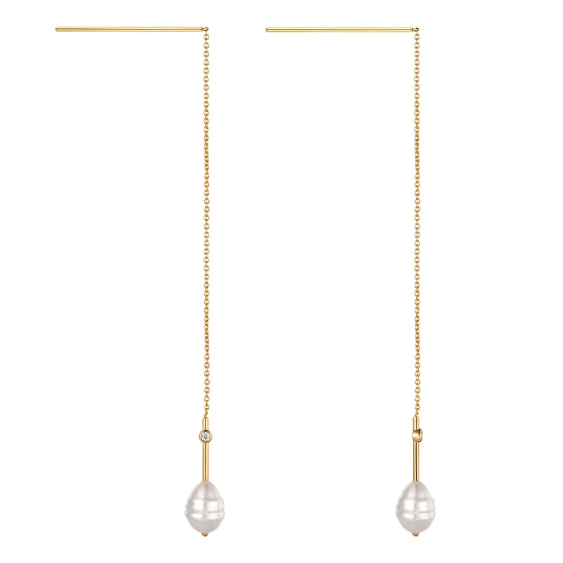 

Designer popular korean jewelry copper 14k gold plated Pearl tassel pendent earrings For Women 2021