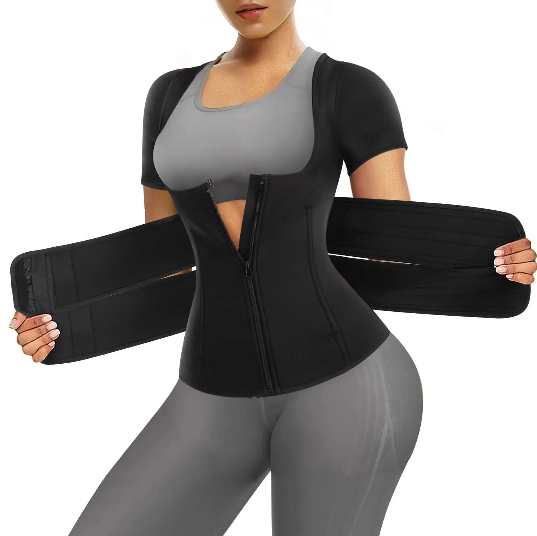 

Custom Logo Compression Double Belt Slim Tummy Control Women Neoprene Sauna Shaper Sweat Waist Trainer Vest