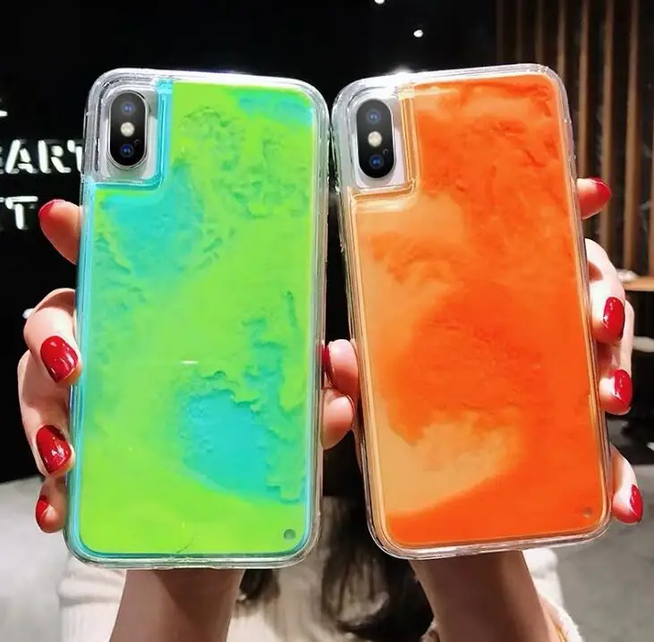 waterfall luminous NEON sand soft tpu pc quicksand shining liquid glitter mobile phone case covers sparkle colorful for iphone11