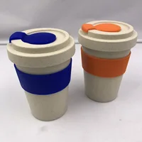 

Promotional Eco-friendly Screw Lid Plastic Bamboo Fiber Cup with Silicone Band and Plug