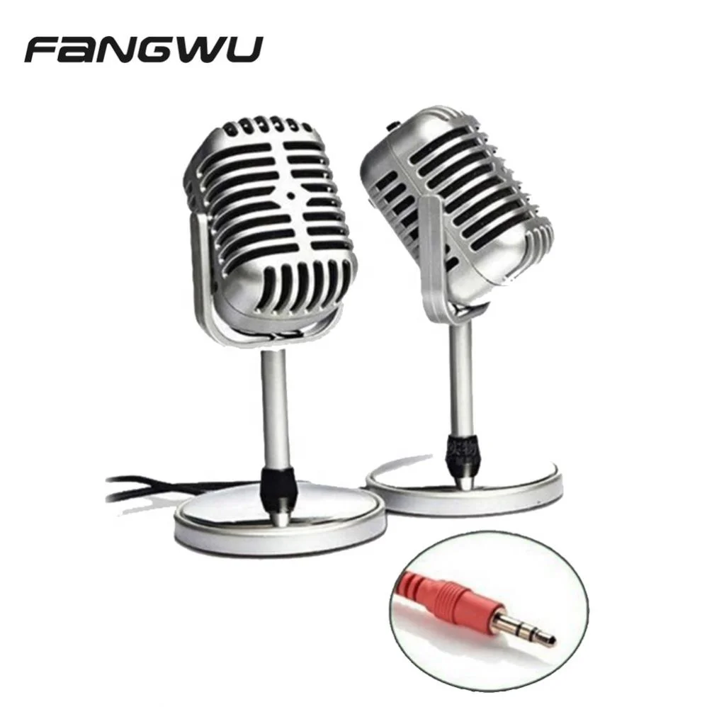 

TRANSHINE Silver Classical Vintage Standing Desktop Microphone