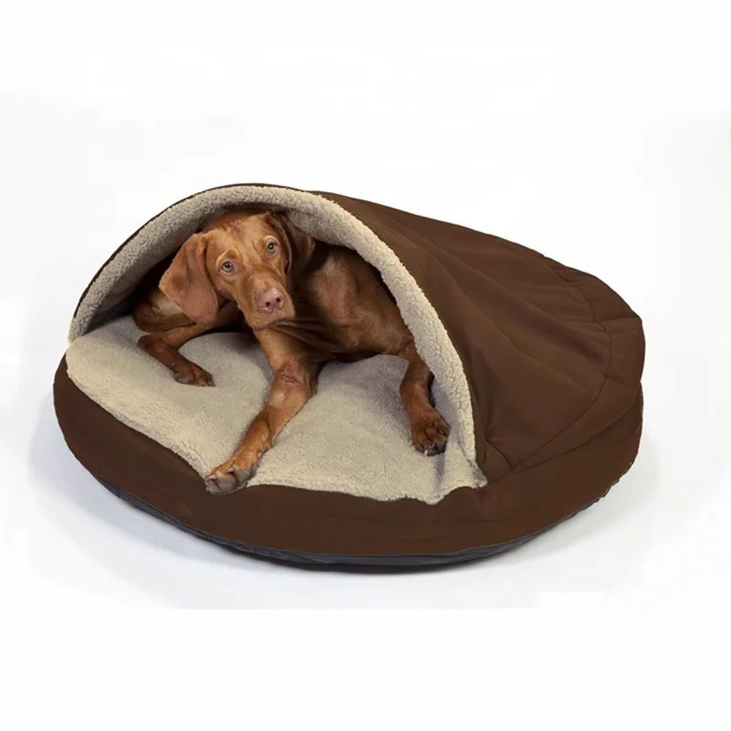 

Manufacture Pet Accessories Washable Cozy Snoozer Luxury Cat Bed Large Round Orthopedic Snuggery Blanket Burrow Cat Dog Cave Bed, Brown/grey/blue