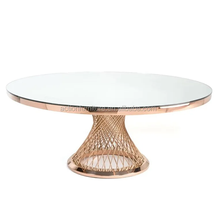 
Round Tempered Glass Chromed Metal Base Wedding Dining Table for banquet 
