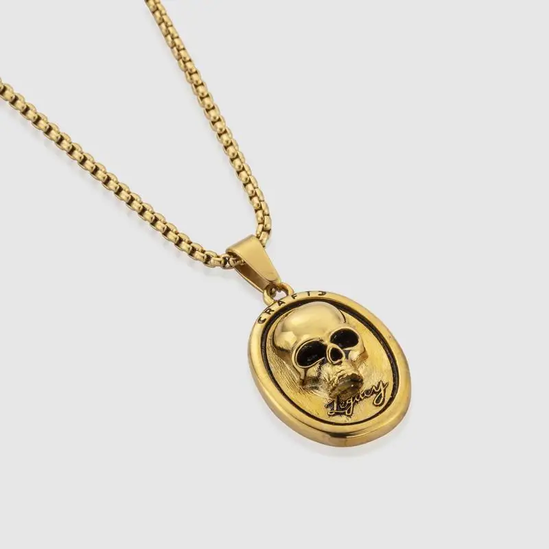

Customizable Hot Selling Hip Hop 18k Gold Plated Coin London Mens Punk Skull Necklace, Siver,steel corol, gold, rose gold,customized