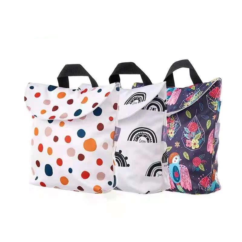 

Wet Dry Bag With hook loop Baby Diaper Bag Nappy Bag Waterproof Reusable Diaper Waterproof PUL Travel Wetbag double Pocket, Customized colors