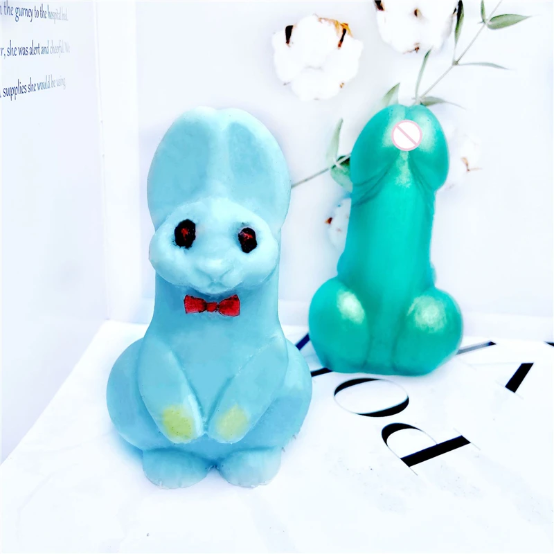 

Z0381 Hot selling DIY Birthday Dick Shaped penis Silicon Mold 3D Easter Bunny fun penis silicone candle molds