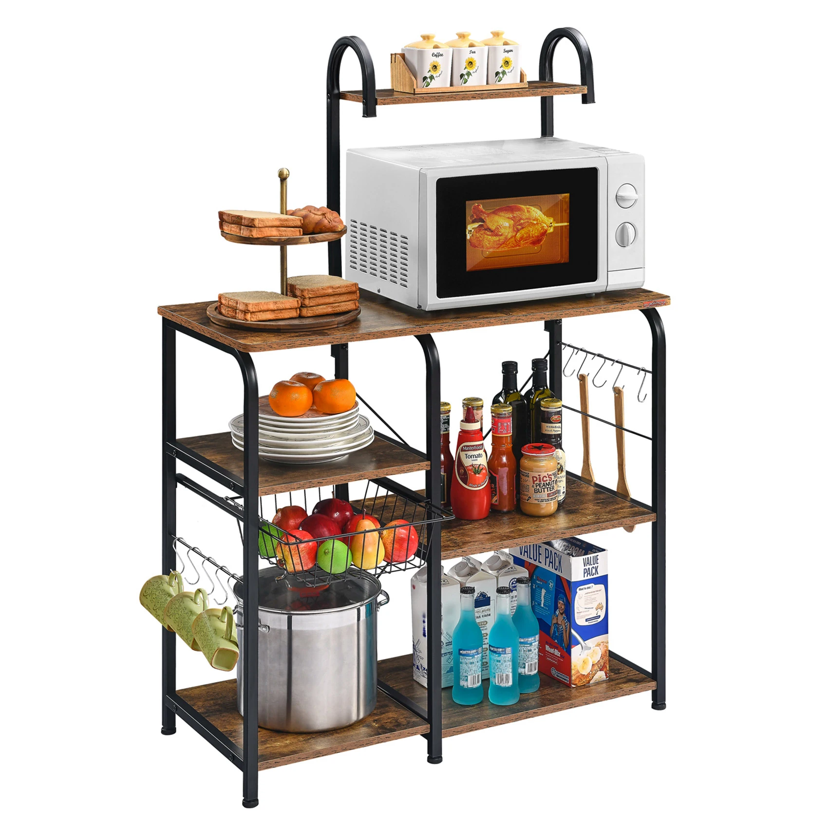 

Industrial Kitchen Baker's Rack Coffee Bar Utility Storage Shelf Microwave Oven Stand 3-Tier+4-Tier Microwave Table